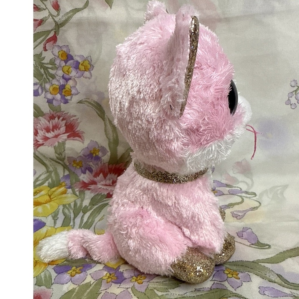 Ty Beanie Boo Fiona Pink Cat Plush Glitter Ears Paws 6" Stuffed Animal - Picture 4 of 5